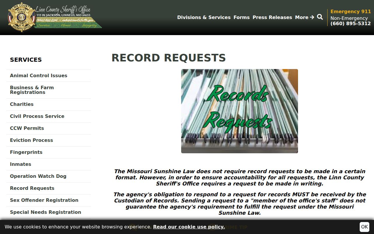 Linn County arrest record request guidance from the sheriff