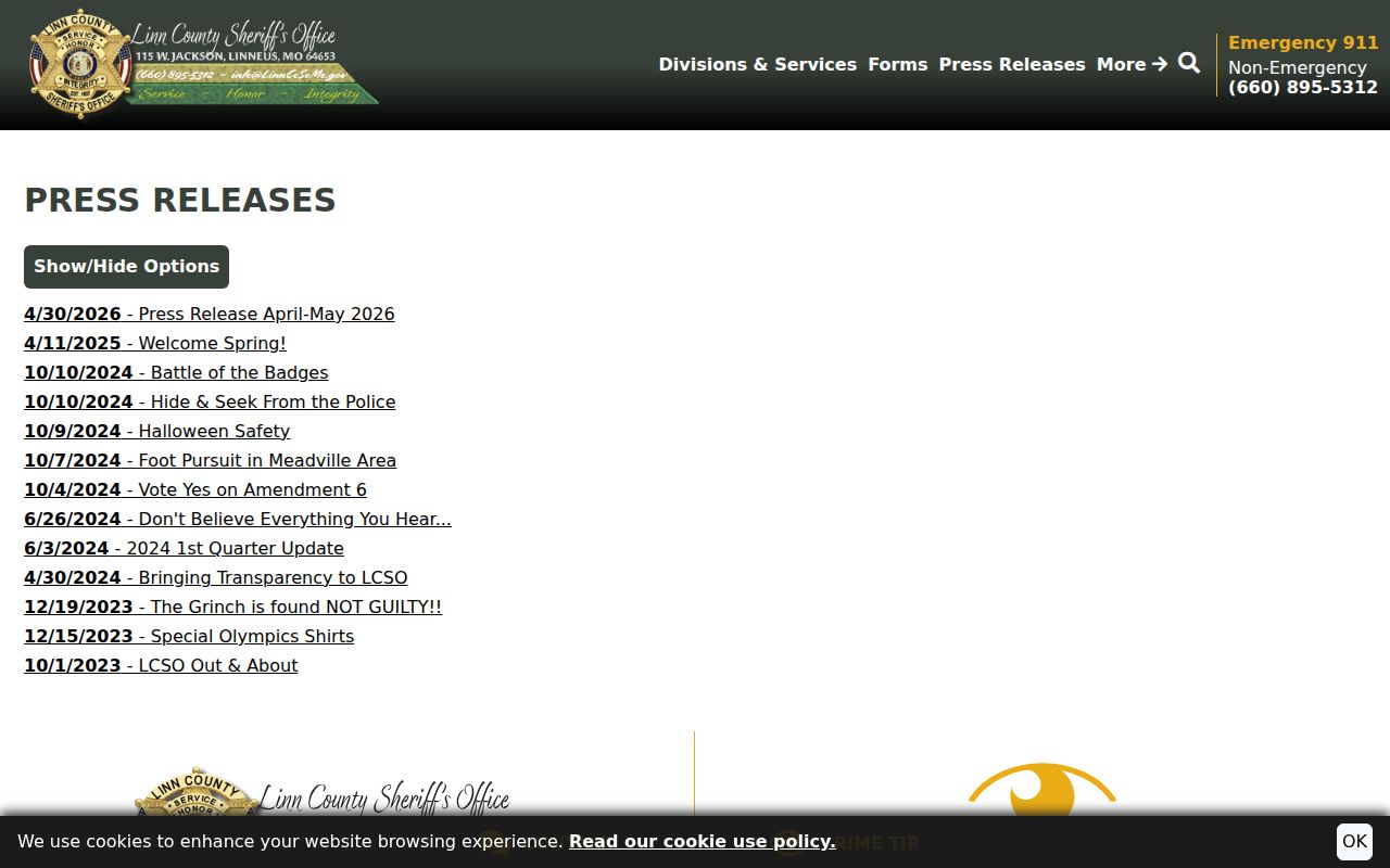 Linn County arrest history and sheriff press release archive