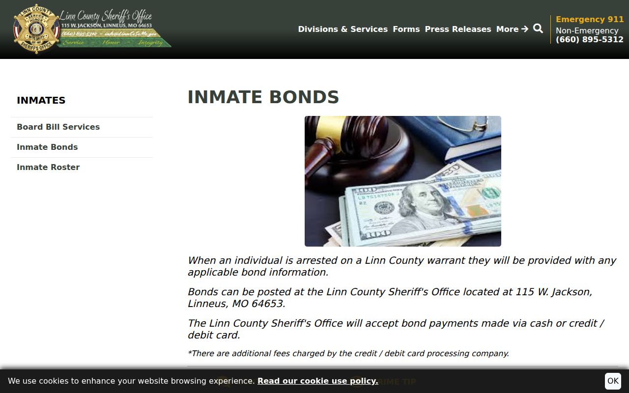 Linn County arrest lookup and official inmate bond instructions
