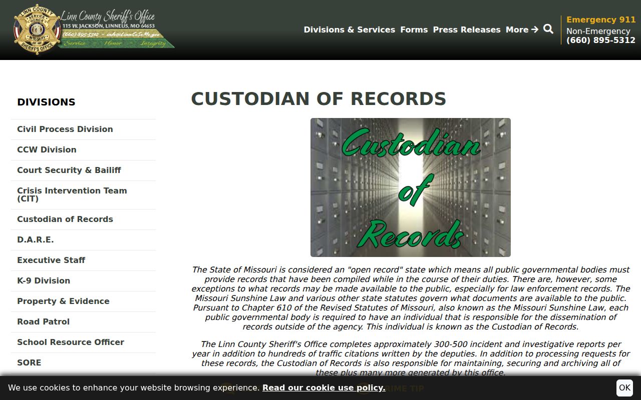 Linn County arrest records custodian information