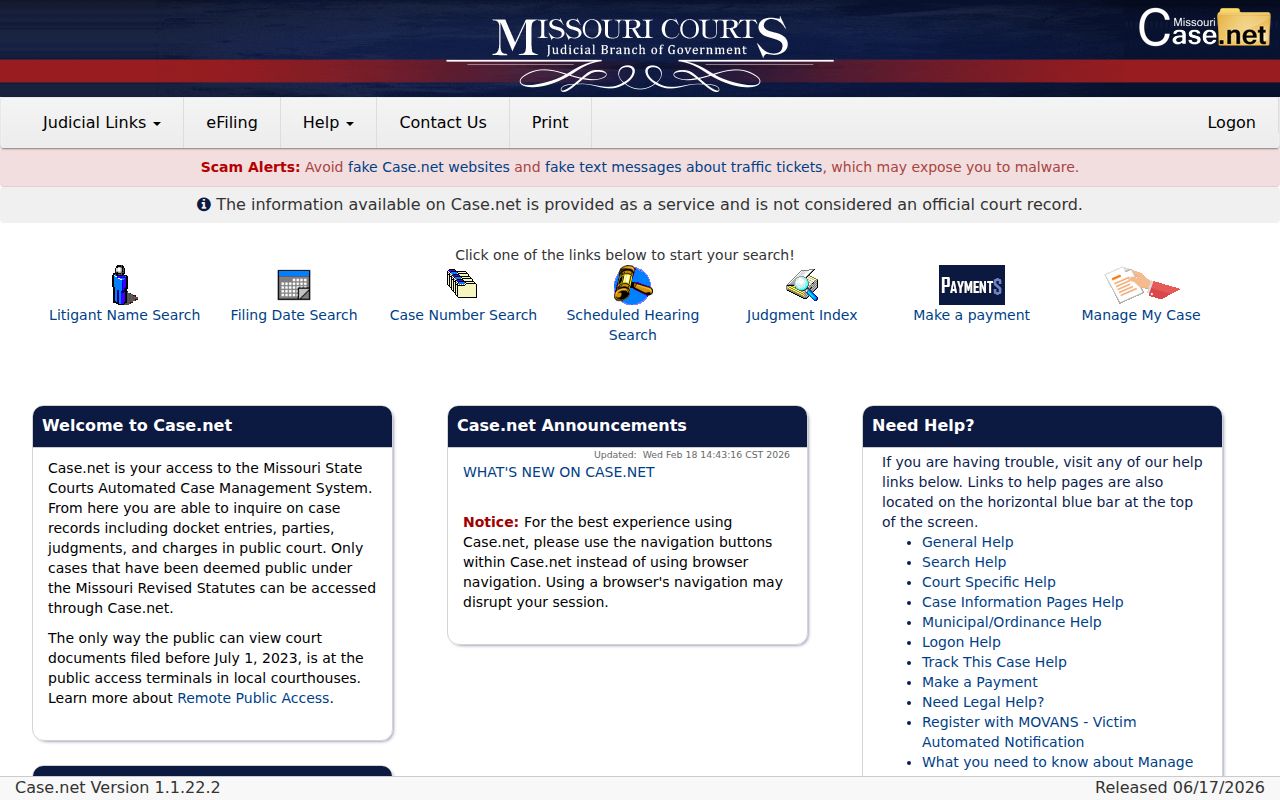 Linn County criminal court case search on Missouri Case.net