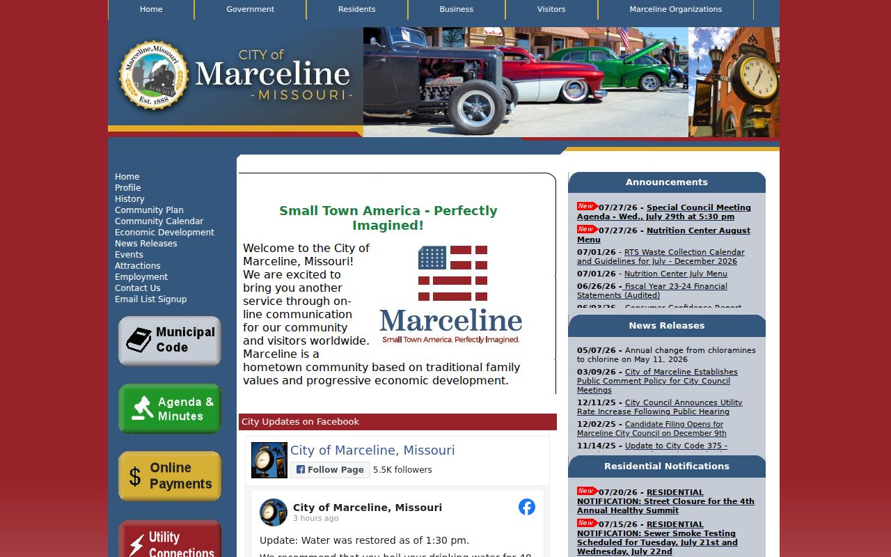 Marceline criminal records routing on the official city website