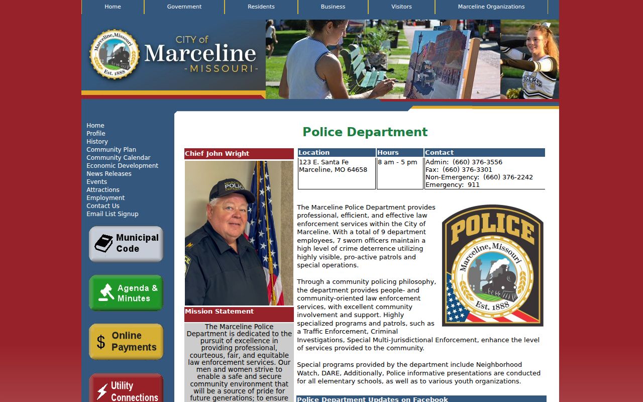 Marceline criminal records contact at the Marceline Police Department