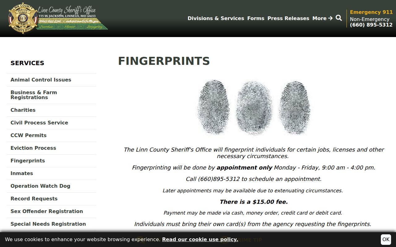 Linn County criminal history local fingerprint appointment service