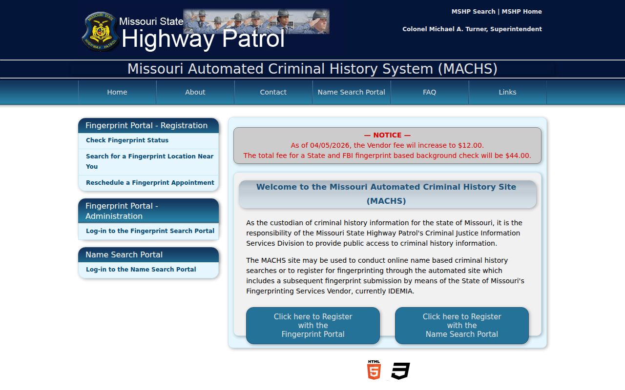 Linn County criminal history MACHS fingerprint search portal