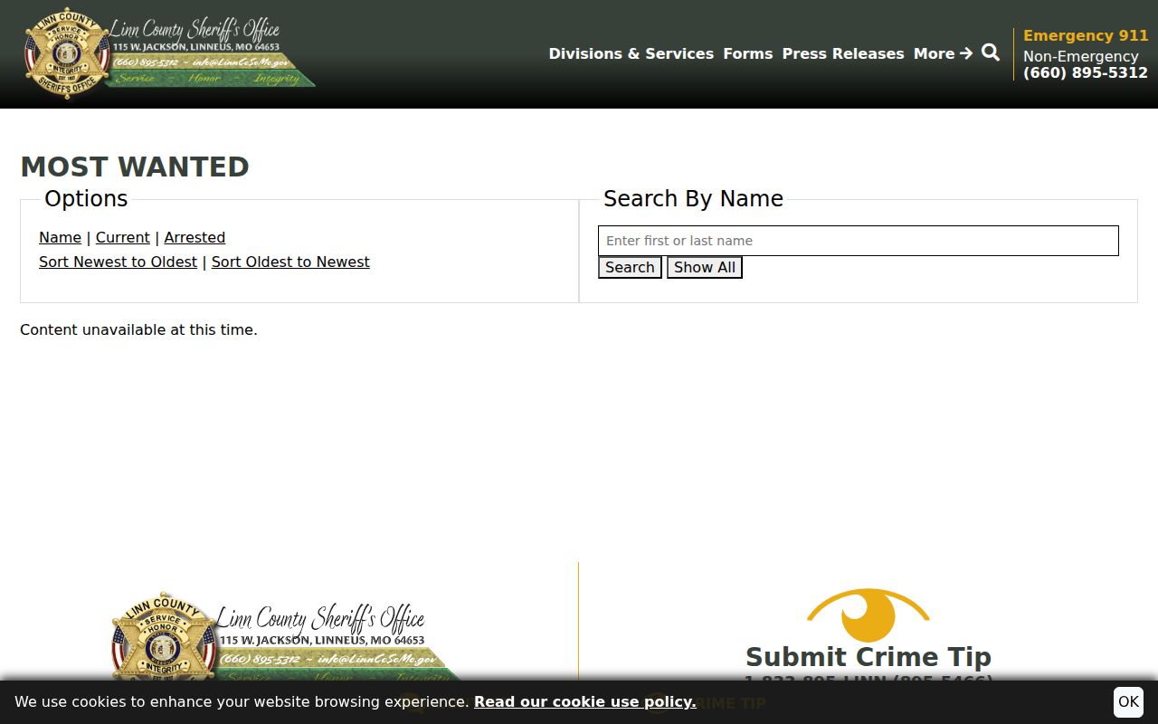 Linn County criminal history official most wanted records page