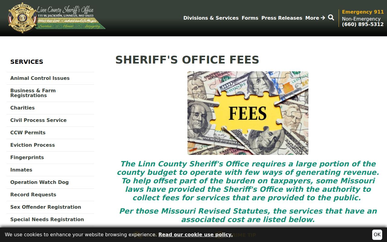 Linn County criminal history sheriff records fee schedule
