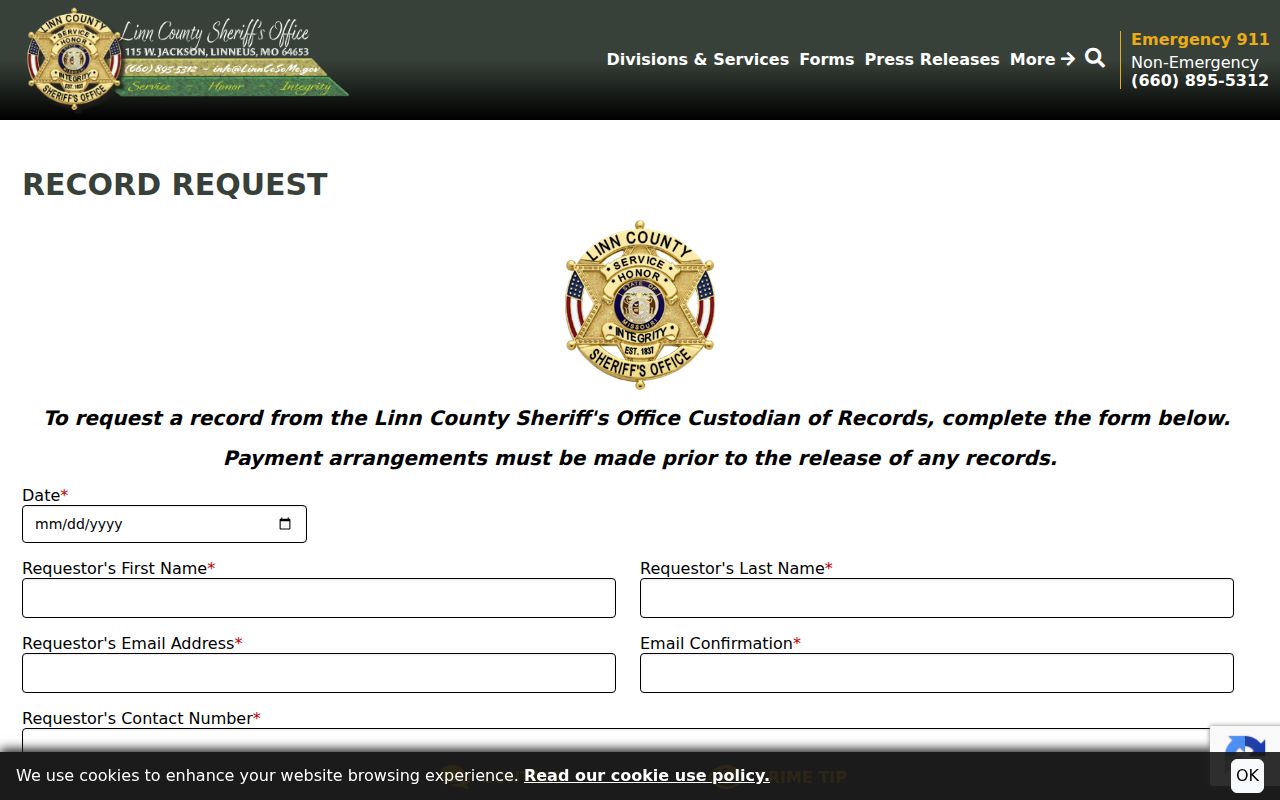 Linn County criminal history sheriff record request form